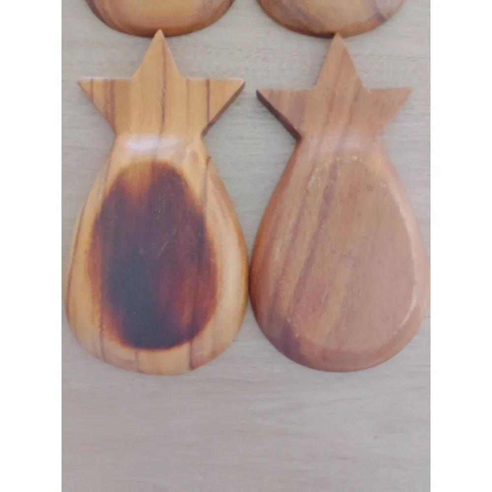 Set Of 4 Vintage Pineapple Shaped Wooden Serving Bowls Hand Carved Monkey Pod